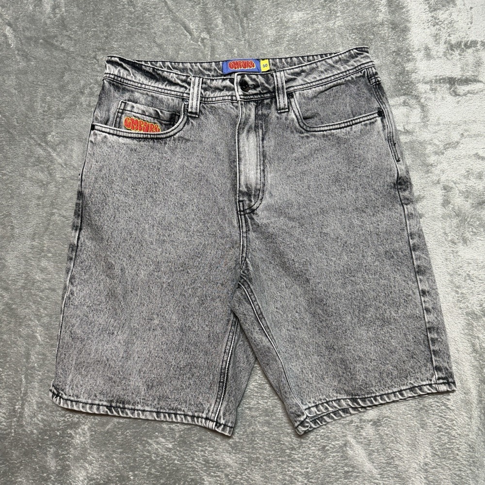 Empyre Men Shorts 30 Gray Denim Embroidered Jean Grunge Skater Baggy Y2K - Picture 2 of 8